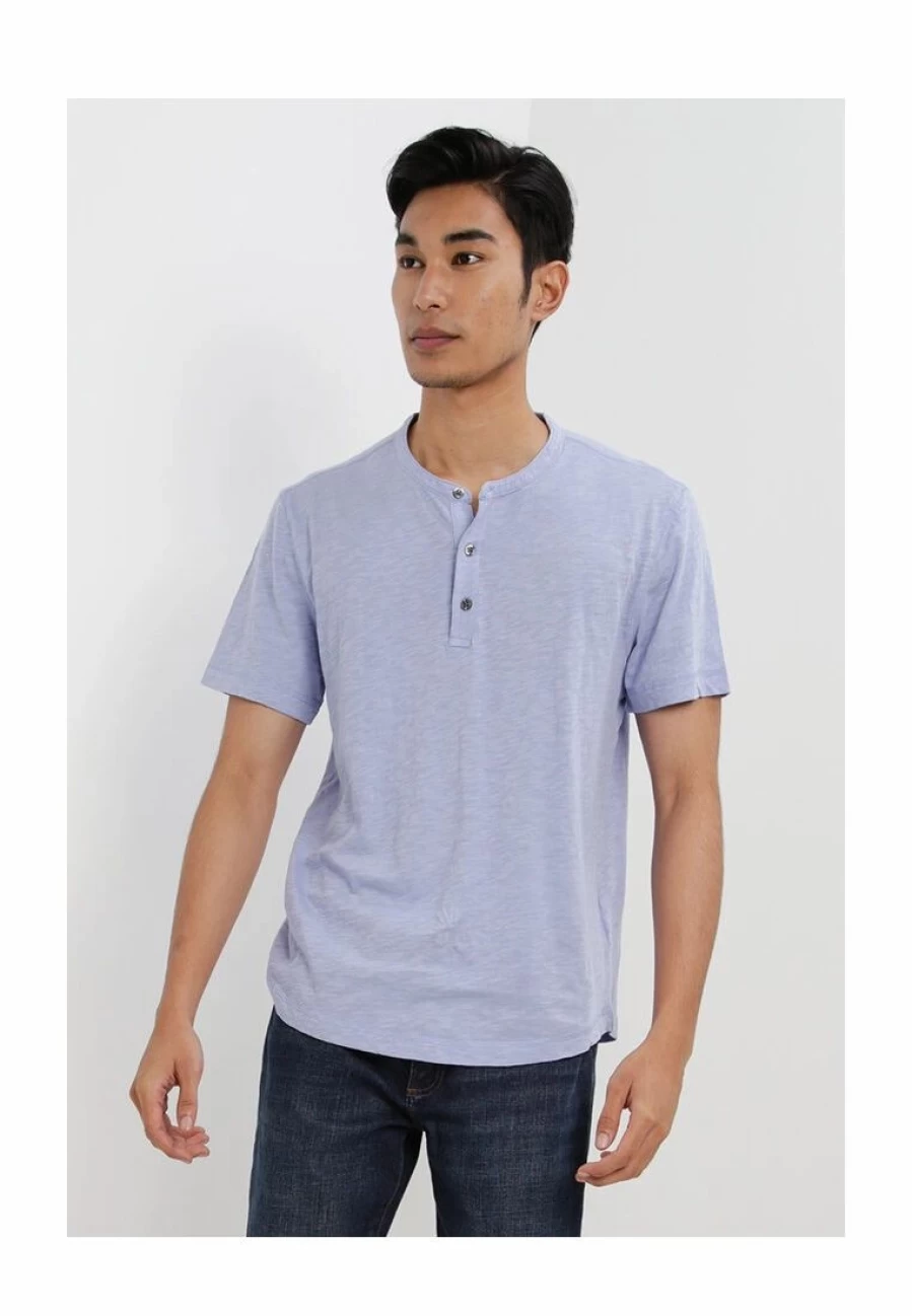 Premium Softwash Curved Hem Henley T-Shirt for Men - Comfort Fit Casual Style