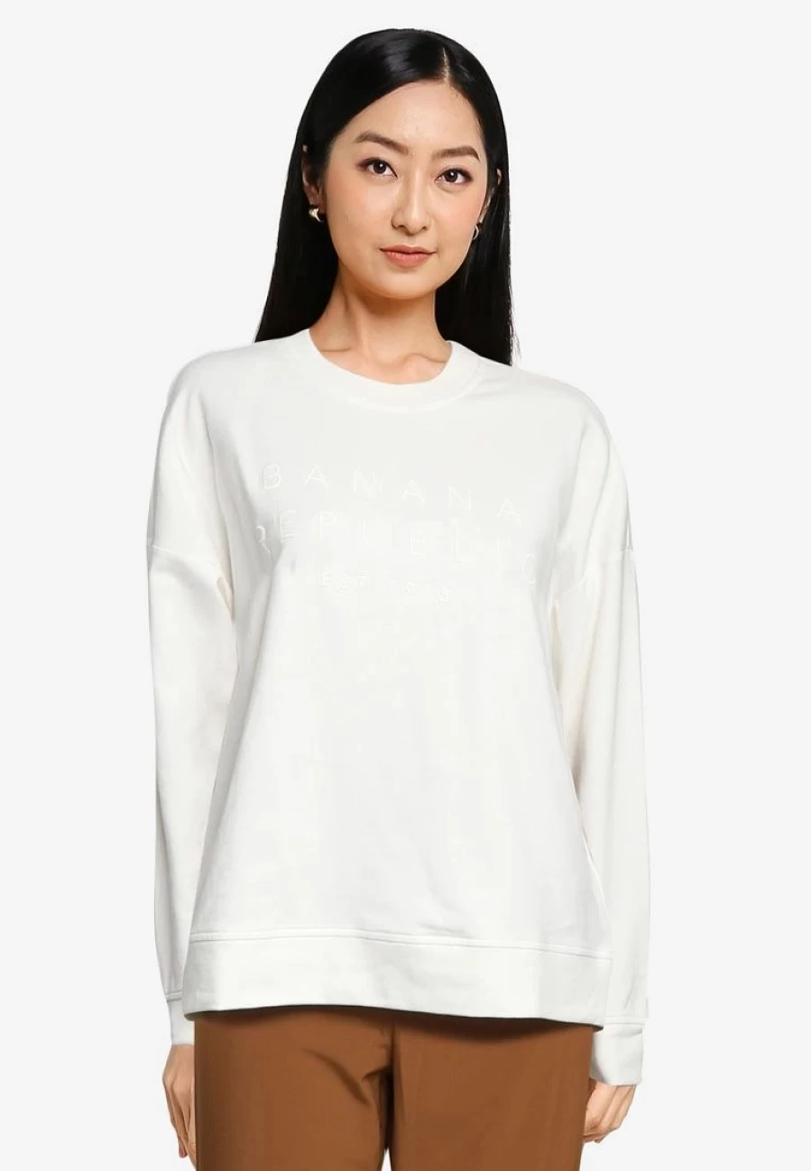 Banana Republic Men's Long Sleeve Cotton Blend Logo Embroidered Sweatshirt