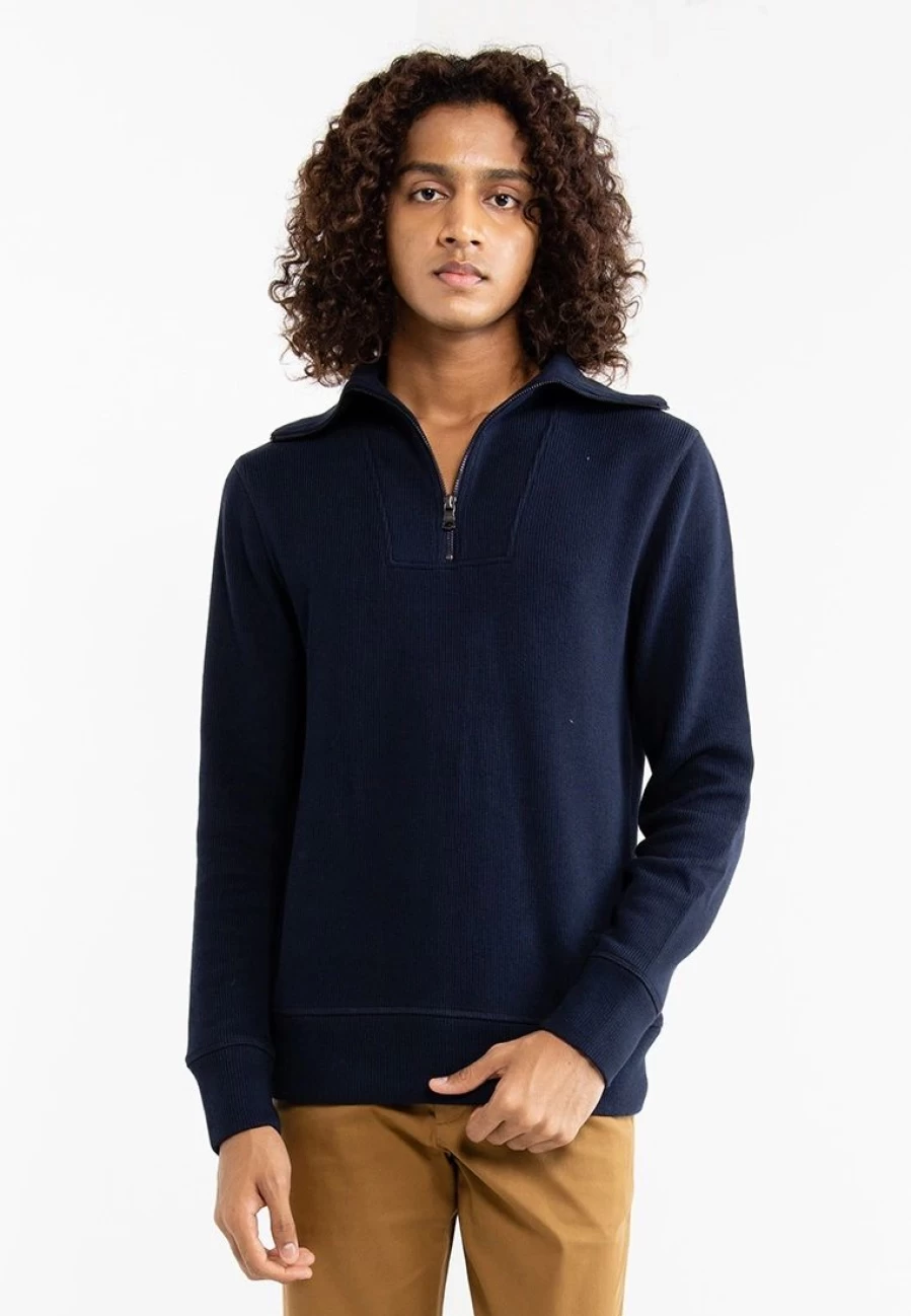 Banana Republic French Rib Half-Zip Sweater for Men - Soft Cotton Knit Pullover with Collar