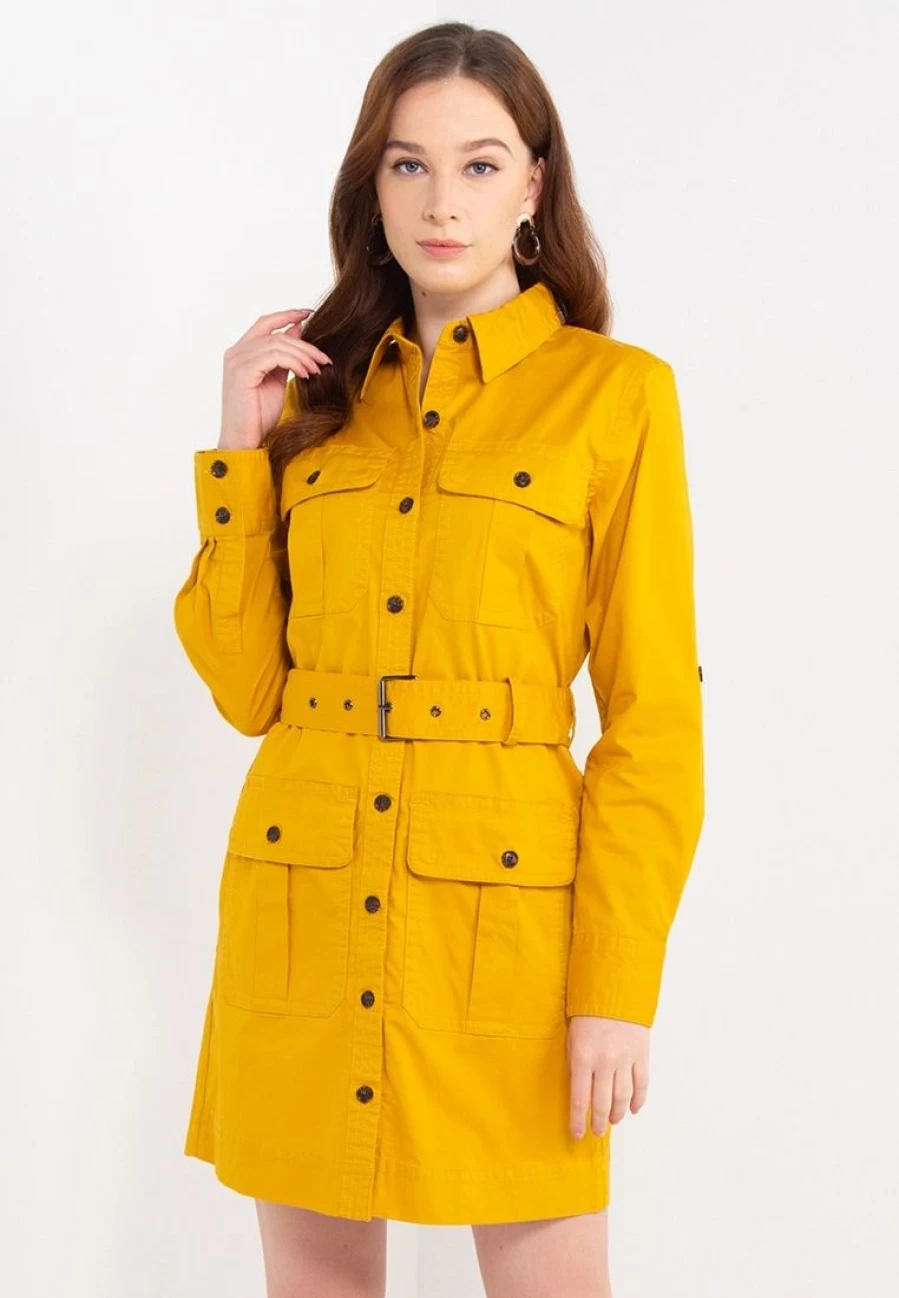 Utility Belted Midi Dress with Adjustable Waist Strap - Casual Elegant Style