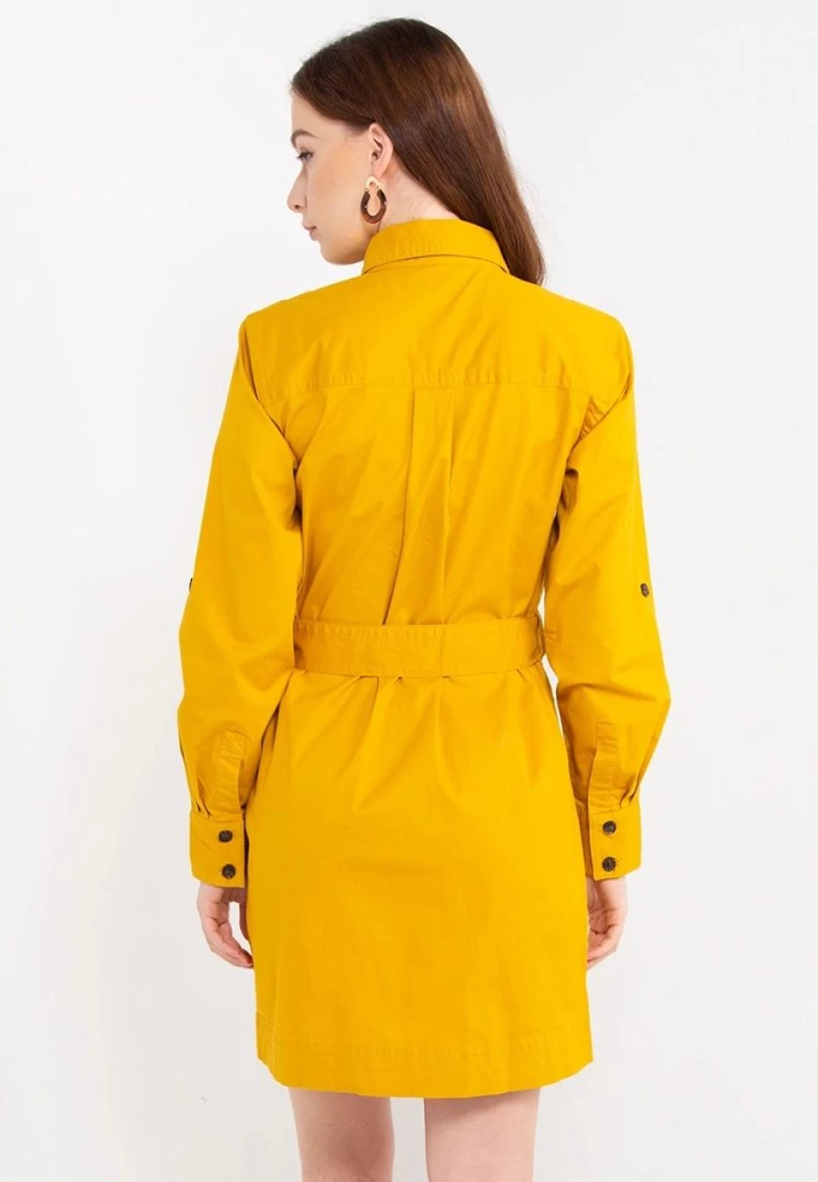 Utility Belted Midi Dress with Adjustable Waist Strap - Casual Elegant Style
