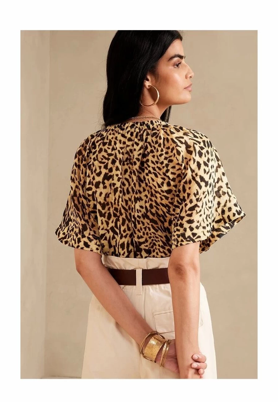Banana Republic Tie Neck Ramie Top with Shirred Detail