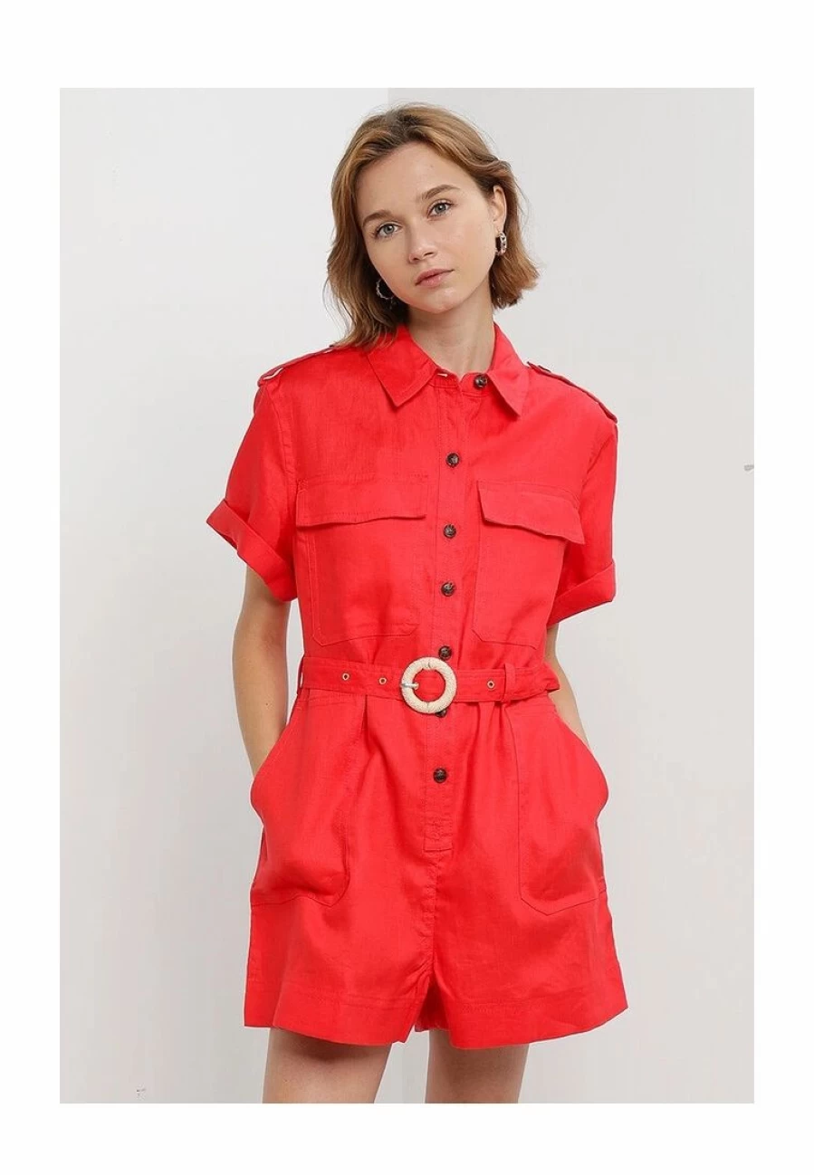 Men's Linen Safari Romper - Short Sleeve Jumpsuit for Summer Adventure Travel