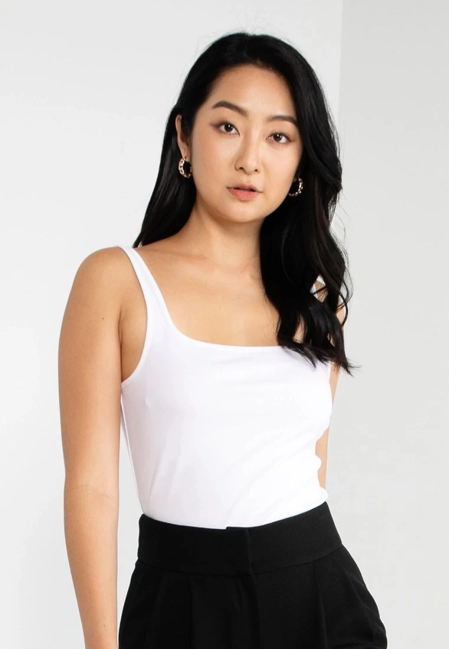 "Banana Republic Ribbed Square Neck Tank Top for Women - Soft Stretch Casual Slim Fit Sleeveless Shirt"