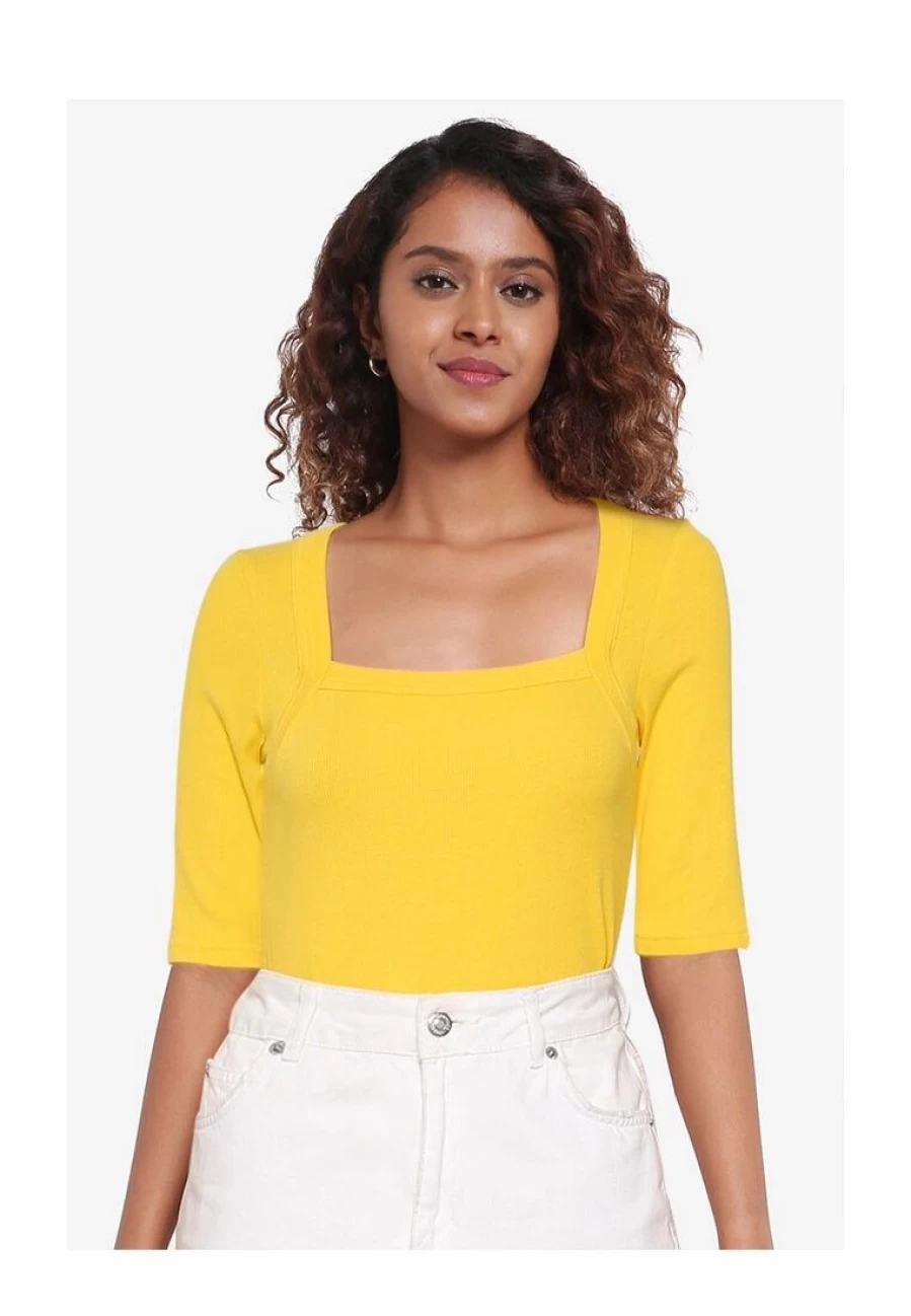 "Stylish Cotton Rib Square Neck T-Shirt for Women - Comfortable & Trendy Top"