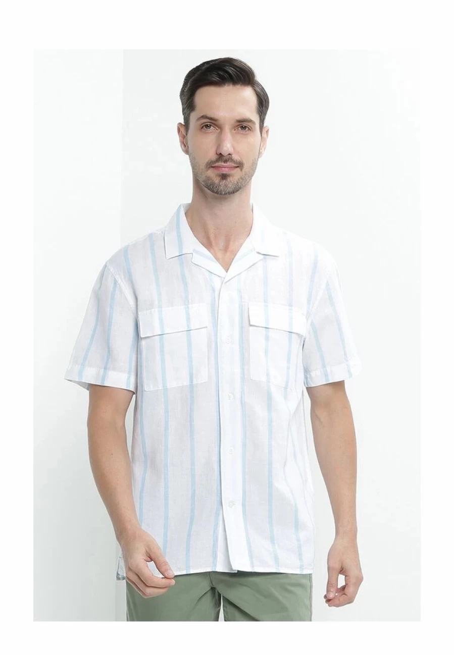 Banana Republic Men's Striped Cotton Linen Short Sleeve Resort Shirt