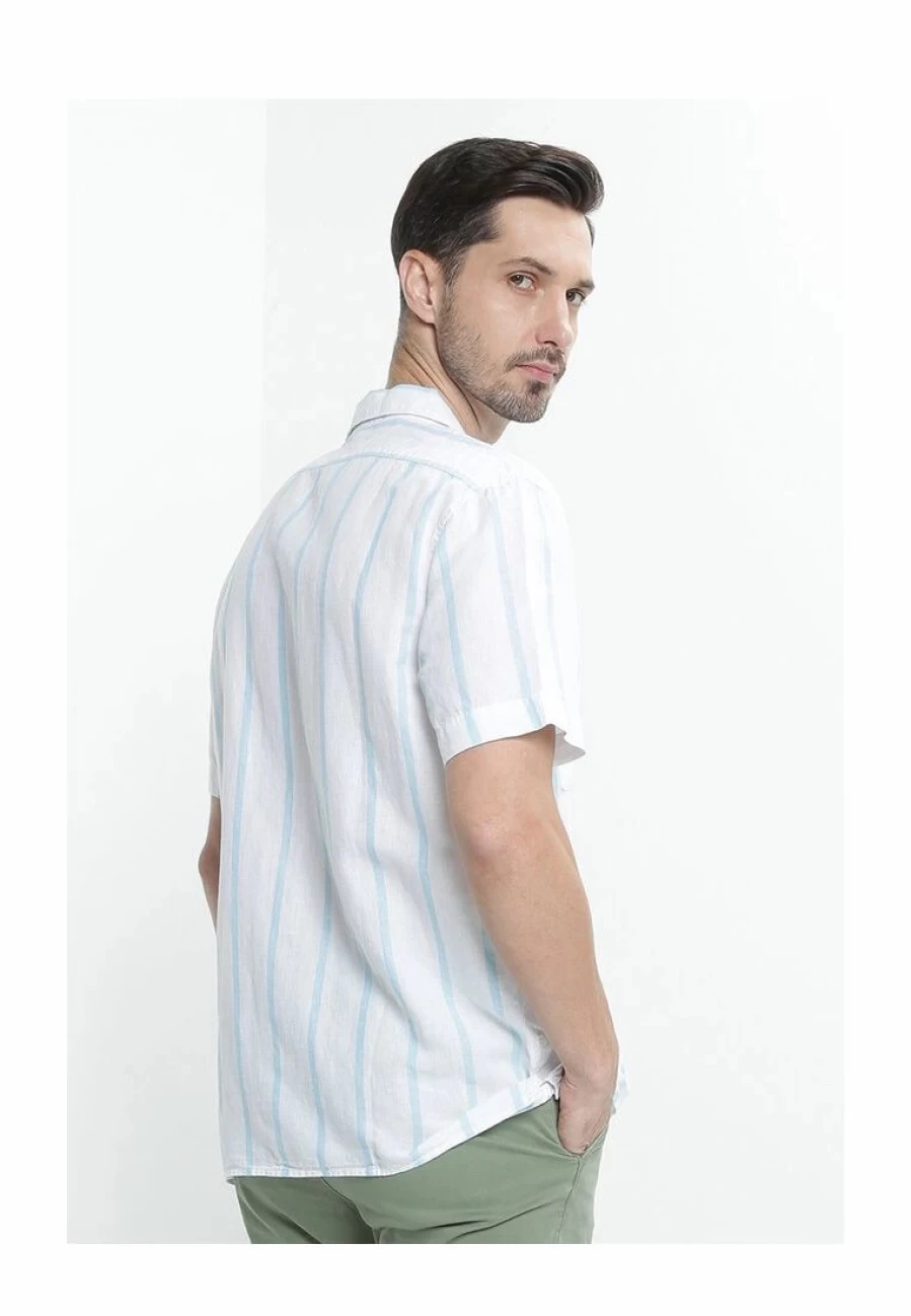 Banana Republic Men's Striped Cotton Linen Short Sleeve Resort Shirt