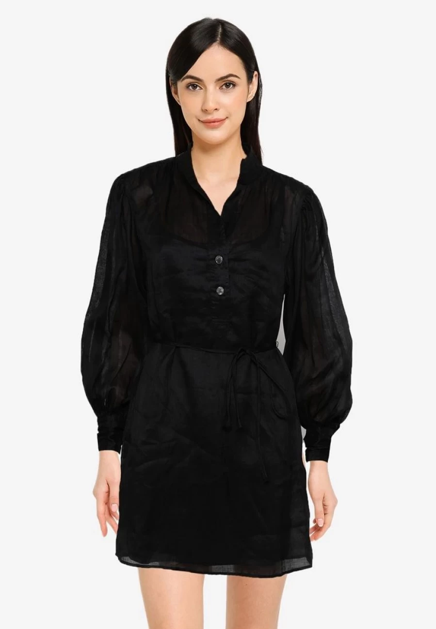 Banana Republic Long Sleeve Popover Shirtdress Mini Dress in Ramie Fabric