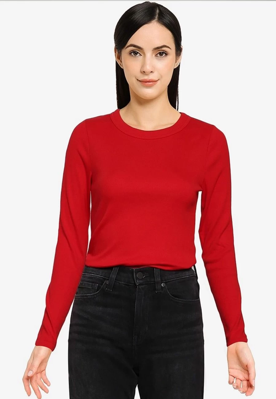 Banana Republic Long Sleeve Cotton Ribbed Crewneck T-Shirt for Men and Women