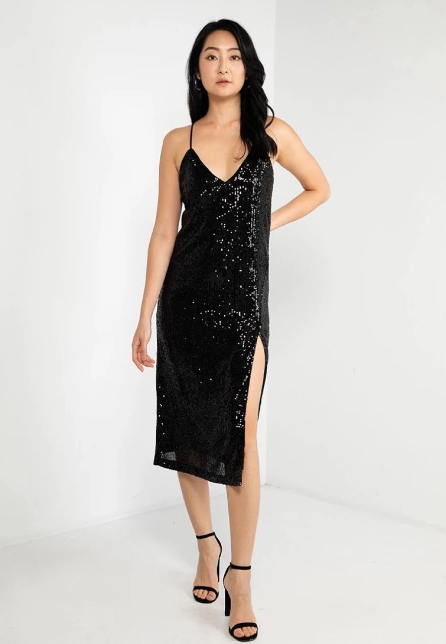 Elegant Sequin Slit Midi Dress for Women - Perfect for Evening and Special Occasions