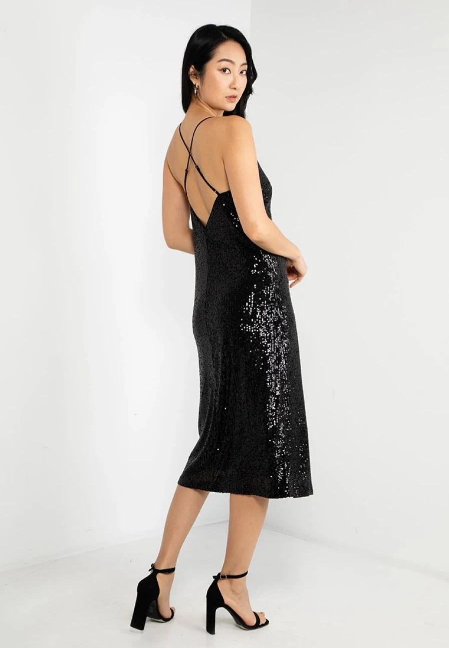 Elegant Sequin Slit Midi Dress for Women - Perfect for Evening and Special Occasions