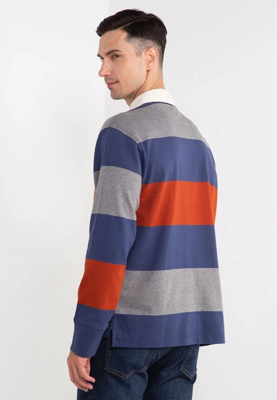 Men's Long Sleeve Rugby Polo Shirt - Heavy Jersey Knit Casual Top